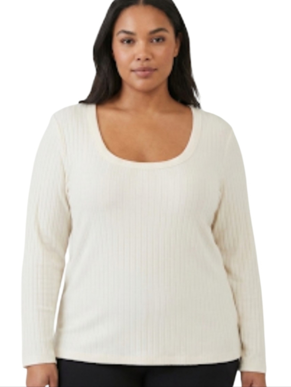 SPANX Long Sleeve Ribbed Scoop Neck Tee Top Powder White Size 3X NWT